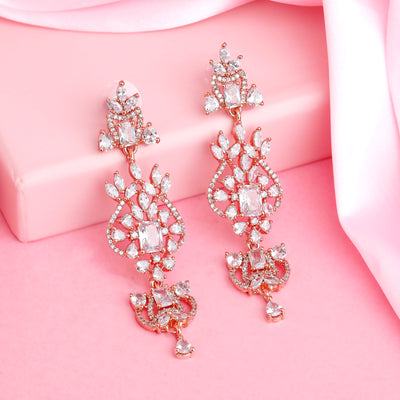 Estele Rose Gold Plated CZ Astonishing Drop Earrings for Women
