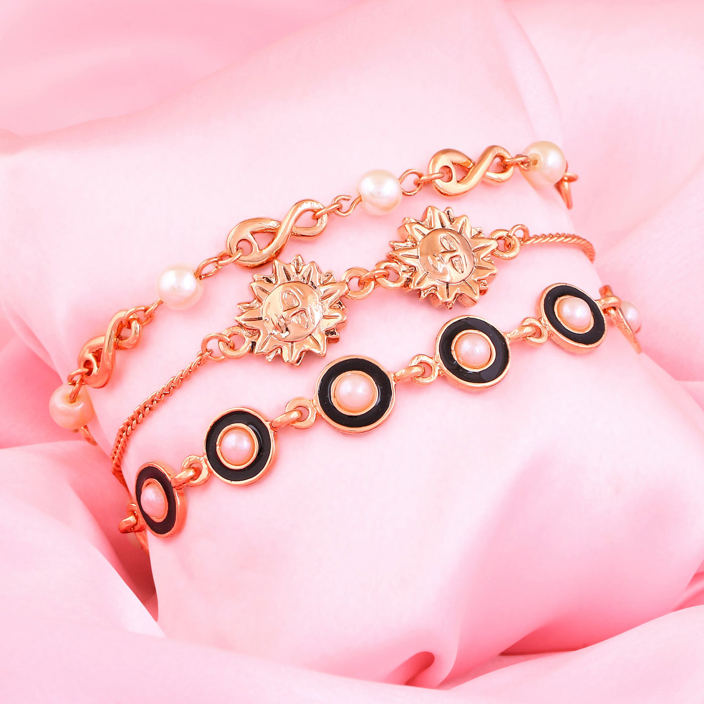 Estele Rose Gold Plated Striking Bracelet with Pearls for Women