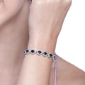 Estele Rhodium Plated CZ Drop Designer Charm Bracelet with Blue American Diamonds for Women