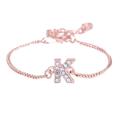 Estele Rose Gold Plated Captivating Medium 'K' Letter Bracelet with Crystals for Women