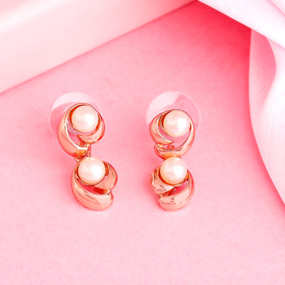 Estele Rose Gold Plated Stunning Drop Earrings with Pearl for Women