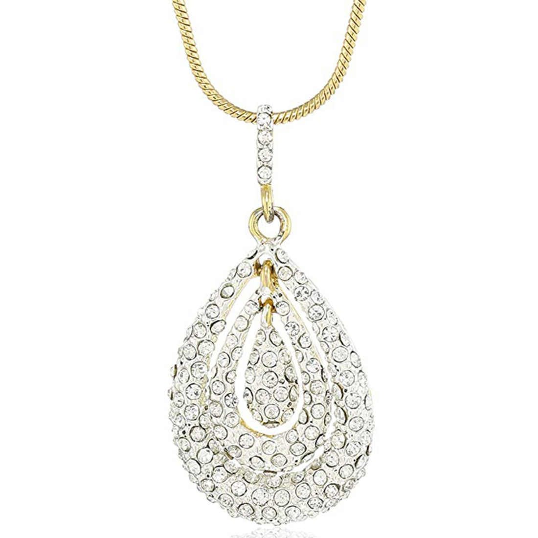 Estele Gold & Rhodium Plated Oval Shaped Pendant with Austrian Crystals for Women