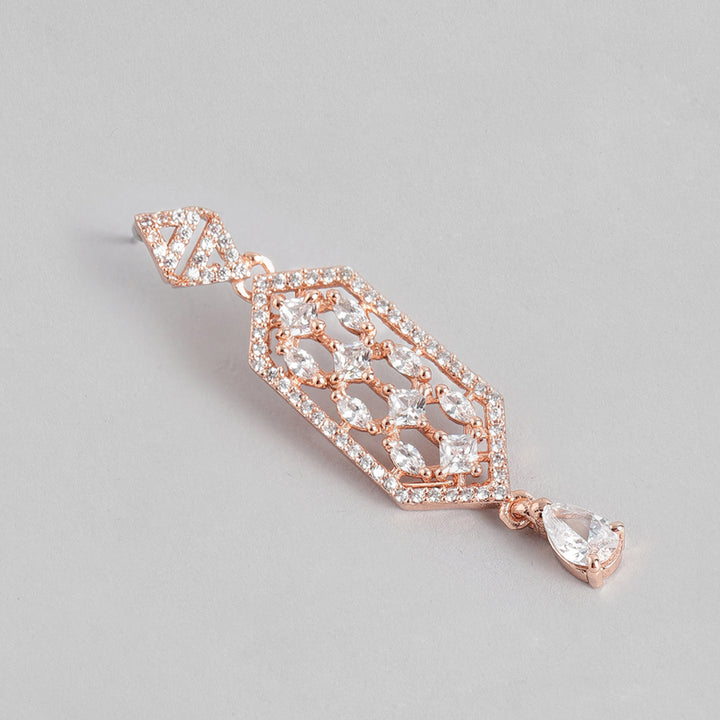Estele Rose Gold Plated CZ Shimmering Designer Earrings for Women