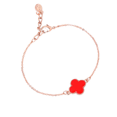 Estele Rosegold Plated Red Clover Leaf Designer Adjustable Charm Bracelet for Girls and Women