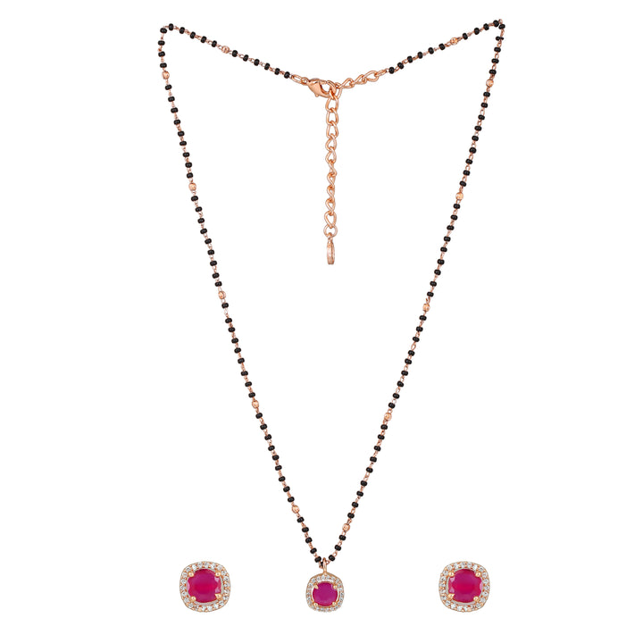 Estele Rose Gold Plated CZ Sparkling Square Designer Mangalsutra Necklace Set with Ruby Stones for Women