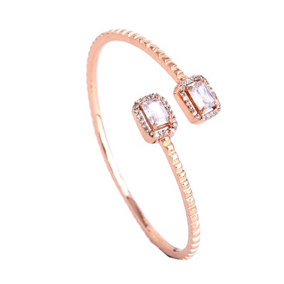 Estele Rosegold Plated Sleek and Lightweight Kada Bracelet with White Radiant American Diamonds|Stunning Jewelry for Women