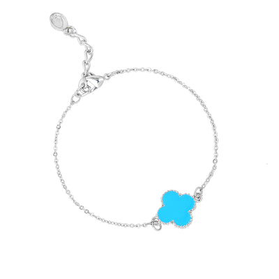 Estele Rhodium Plated Latest Stylish Single Blue Clover Leaf Designer Adjustable Bracelet for Girls and Women