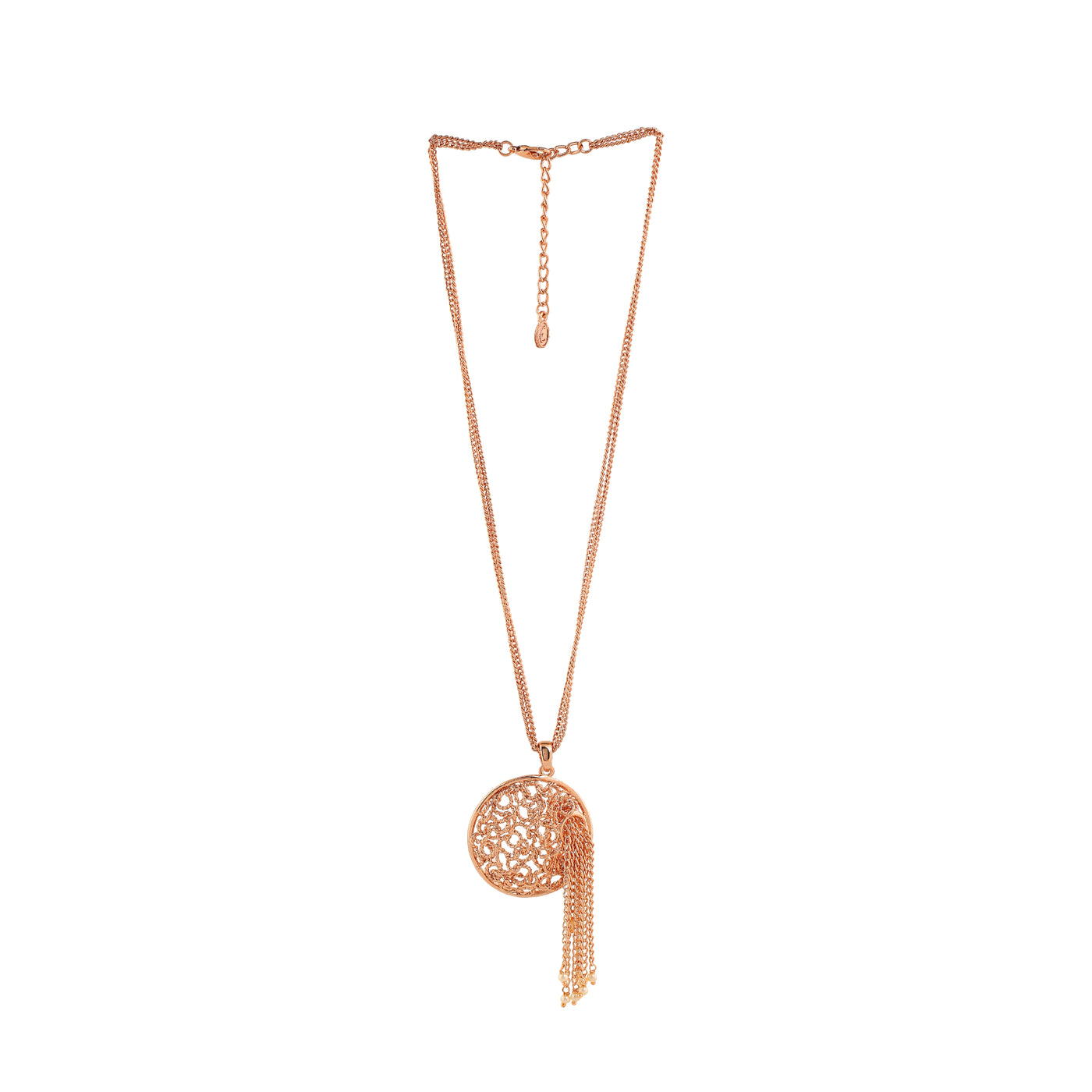 Estele Rose Gold Plated Macrame Patterned Circle Designer Necklace Set for Women