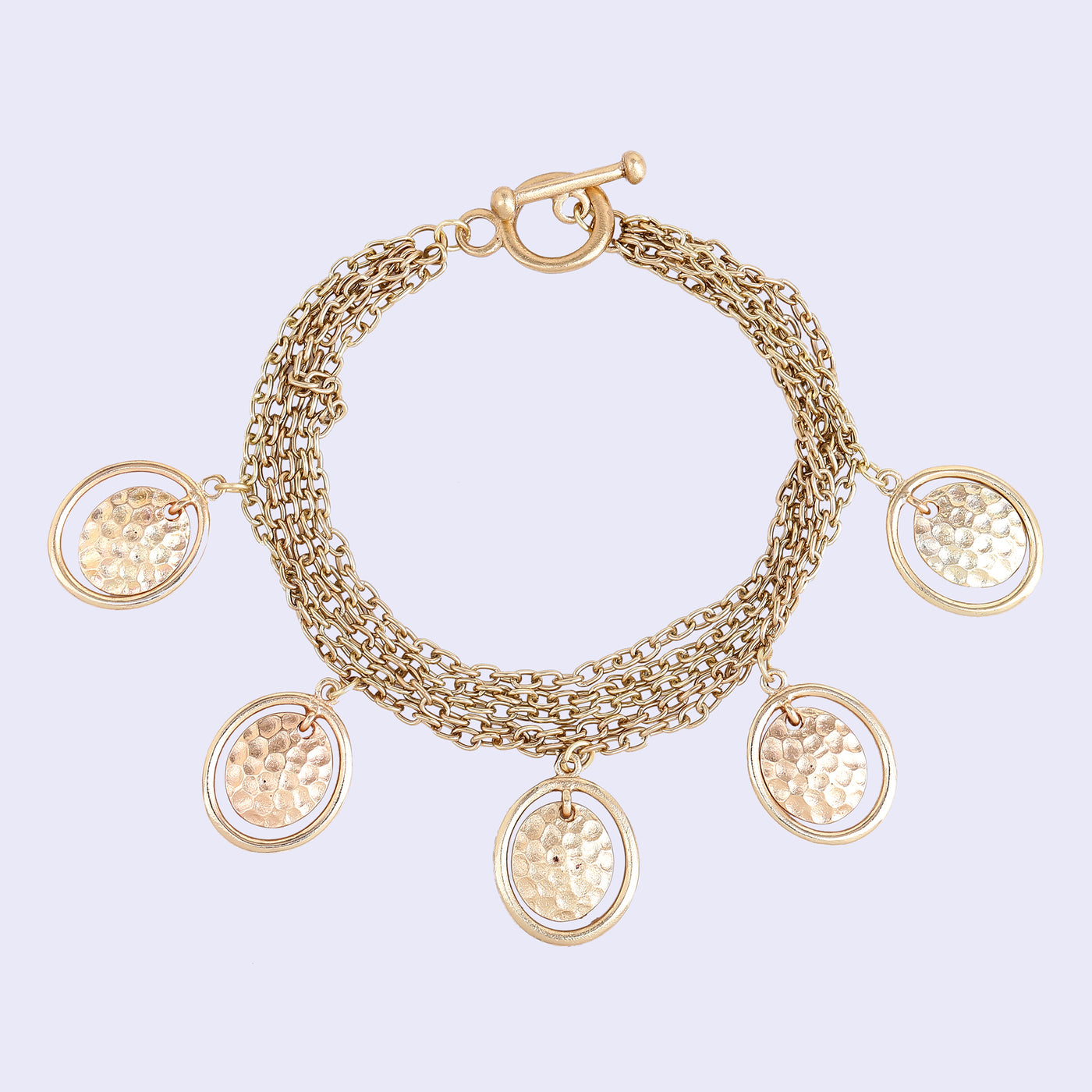 Estele Gold Tone Fringe Multi Layered Circular Adjustable Beaten Gold Charm Bracelet for Women