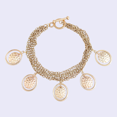 Estele Gold Tone Fringe Multi Layered Circular Adjustable Beaten Gold Charm Bracelet for Women