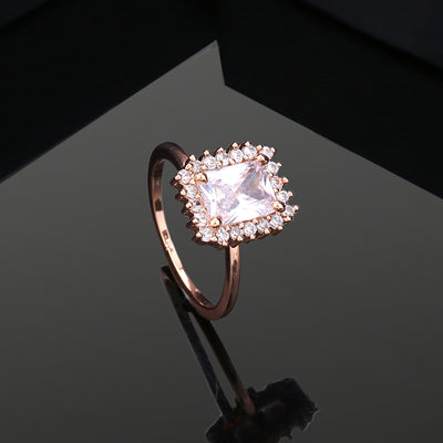 Estele Rose Gold Plated CZ Square Designer Finger Ring for Women