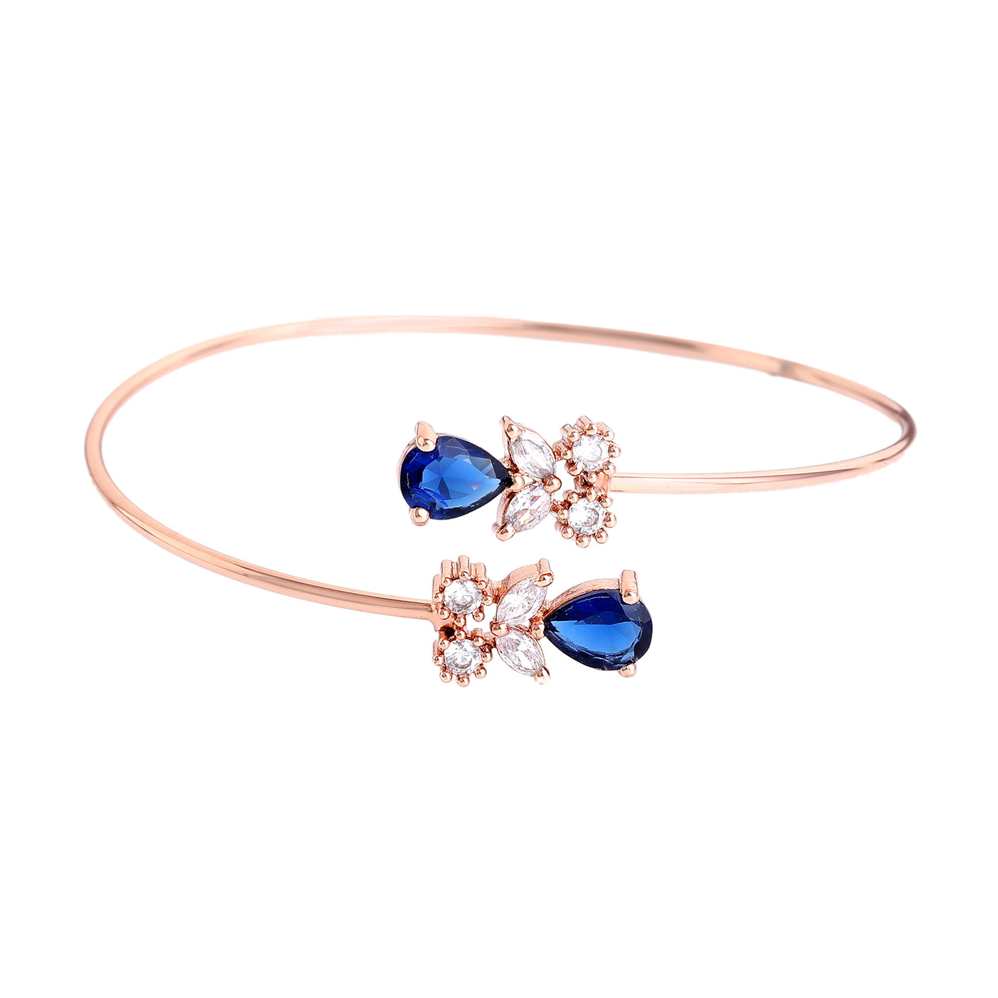 Estele Rosegold Plated Contemporary Lightweight Cuff Kada Bracelet with Blue American Diamonds|Elegant Jewelry for Modern Women