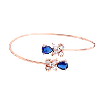 Estele Rosegold Plated Contemporary Lightweight Cuff Kada Bracelet with Blue American Diamonds|Elegant Jewelry for Modern Women