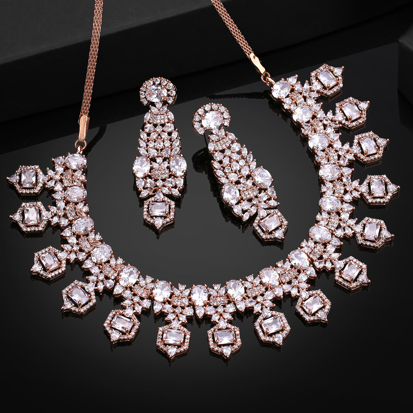 Estele Rhodium Plated CZ Astonishing Necklace Set for Women