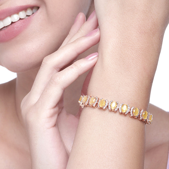 Estele Rose Gold Plated CZ Fascinating Designer Bracelet with Mint yellow Stones for Girls/Women