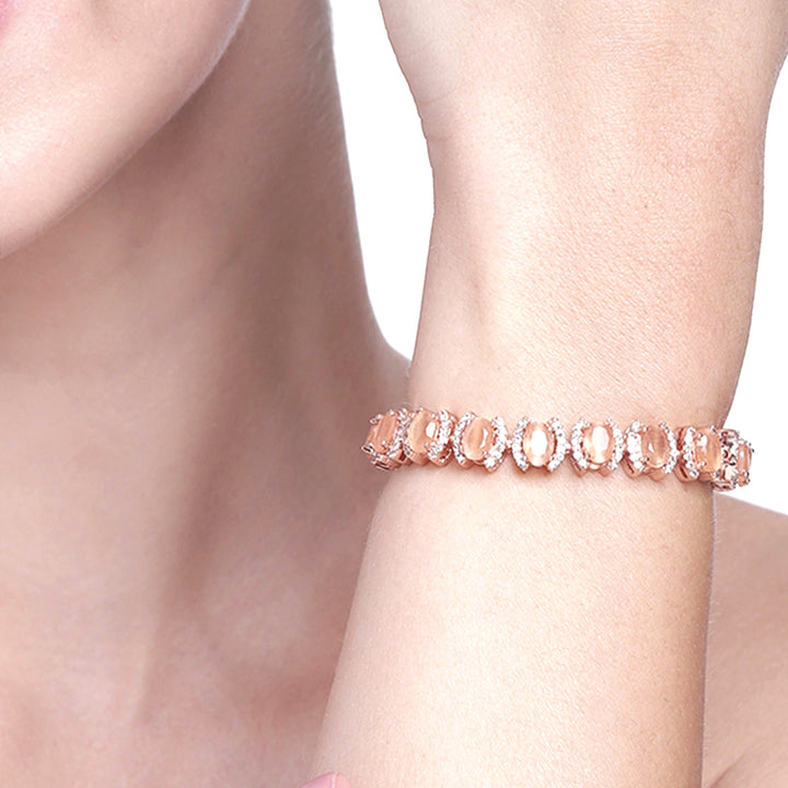 Estele Rose Gold Plated CZ Dazzling Bracelet with Mint Orange Stones for Women