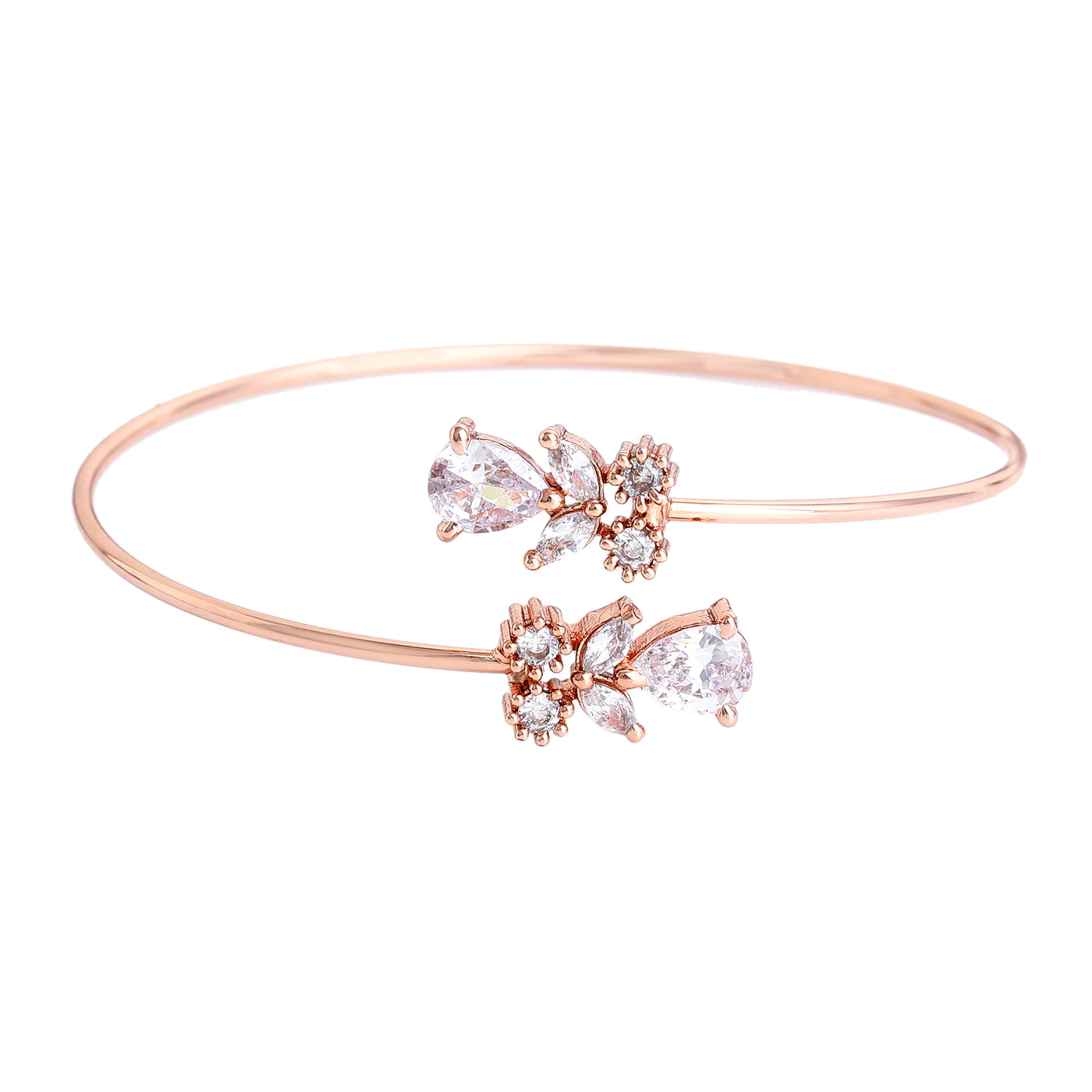 Estele Rosegold Plated Stylish & Elegant Lightweight Cuff Kada Bracelet with White American Diamonds for Women