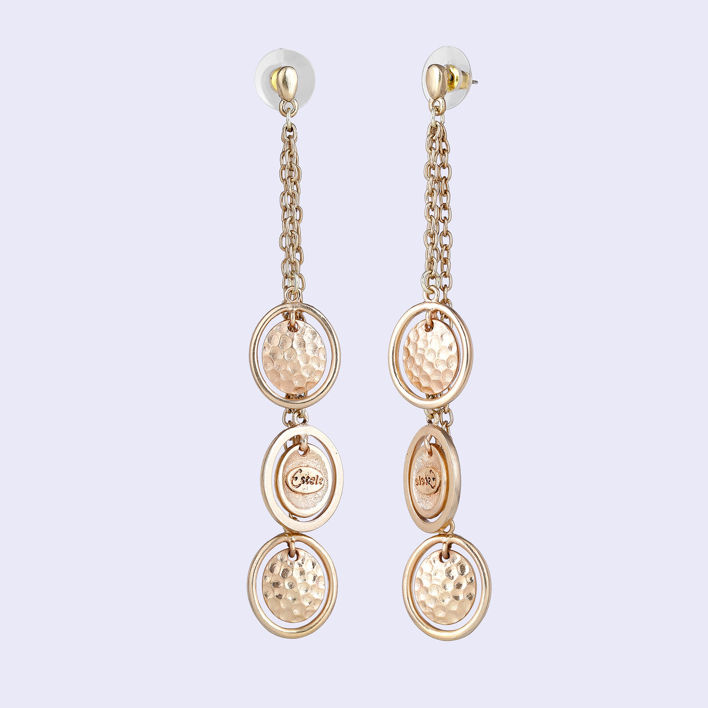 Estele Gold Tone Distinctive Layered Concentric Circular Design Beaten Gold Drop & Dangle Earrings for Women