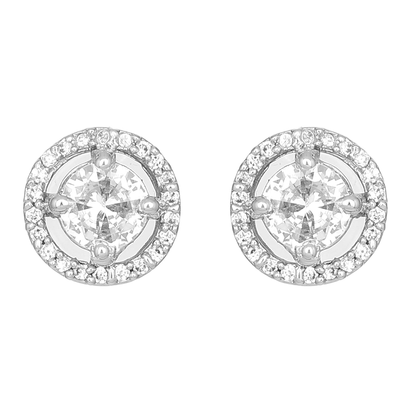 Estele Rhodium Plated CZ Circular Stud Earrings for Women