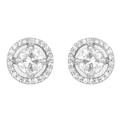 Estele Rhodium Plated CZ Circular Stud Earrings for Women