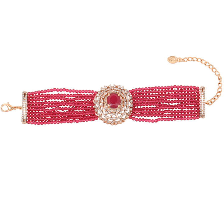 Estele Rose Gold Plated CZ Gorgeous Multi-Layered Bracelet with Ruby Stones for Women
