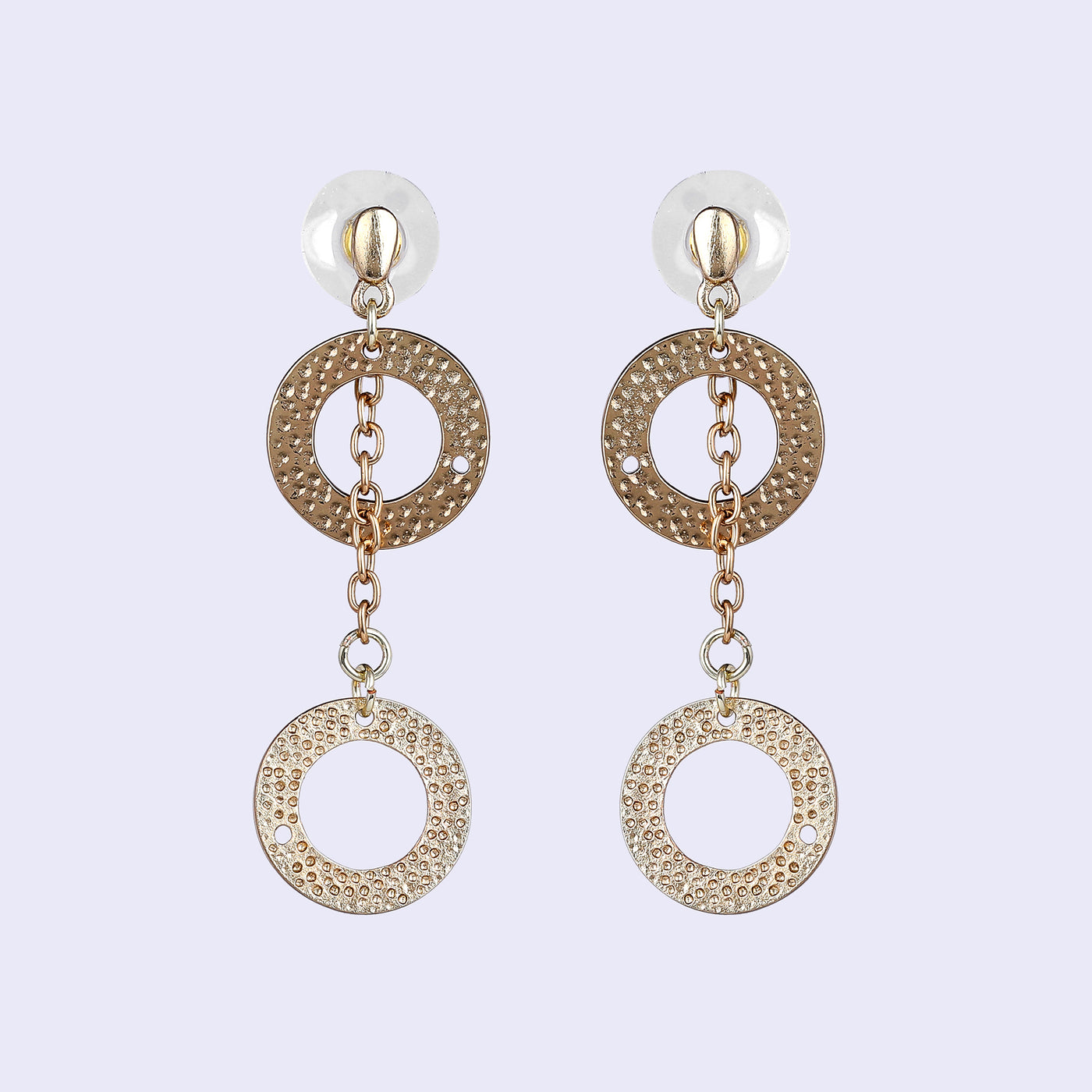 Estele Gold Tone Dual Circular Design Interlinked Beaten Gold Drop & Dangler Earrings for Women