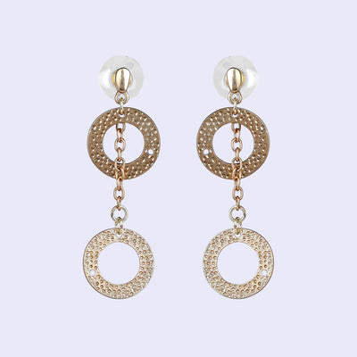 Estele Gold Tone Dual Circular Design Interlinked Beaten Gold Drop & Dangler Earrings for Women