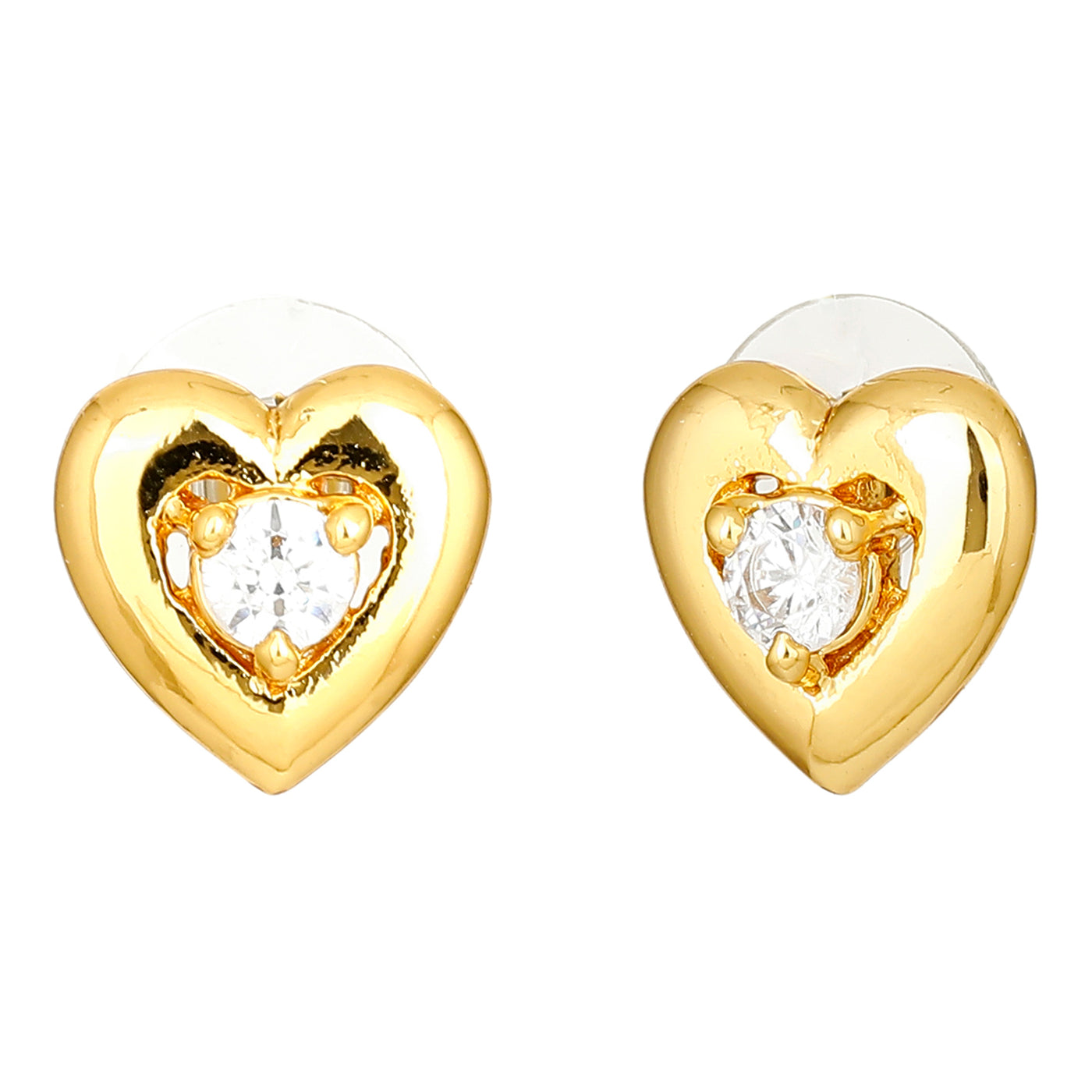 Heart Shaped Stud Earrings With Ad Stone