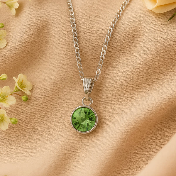 Estele Rhodium Plated Peridot Pendant Necklace with Green Austrian Crystals for Women / Girls