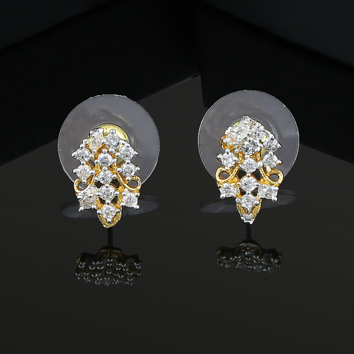 Estele Gold Plated American Diamond Fern Leaf Stud Earrings for women