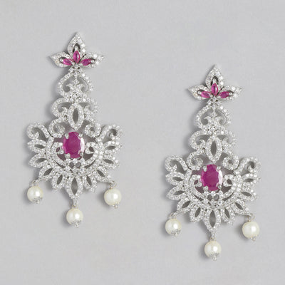 Estele Rhodium Plated CZ Dazzling Diva Chandelier Earrings for Women