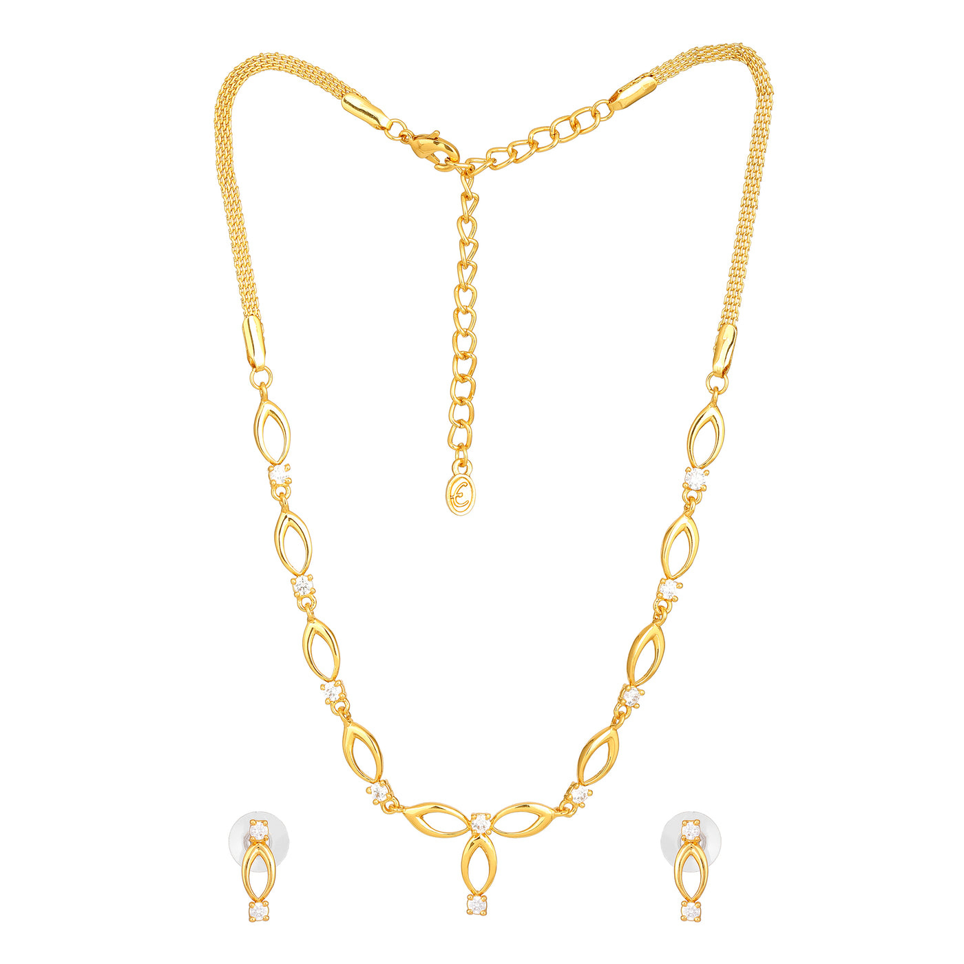 Estele 24 Kt Gold Plated Oval Loops with Austrian Crystal Necklace Set for Women