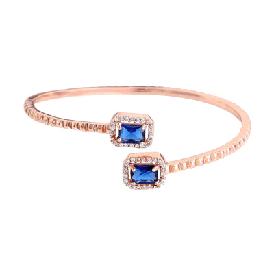 Estele Rosegold Plated Lightweight Graceful Kada Bracelet with Blue Glittering American Diamonds|Stylish Accessory for Women