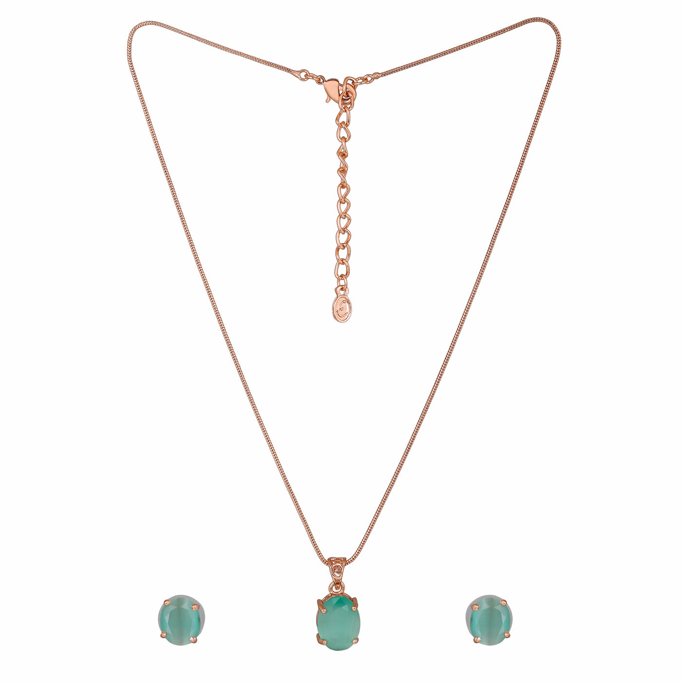 Estele Rose Gold Plated CZ Elegant Designer Pendant Set with Mint Green Stones for Women