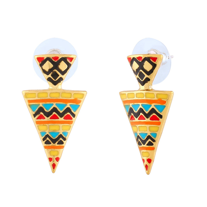 Estele Gold Plated Triangular Stud Earrings with Multi color Enamel for Women
