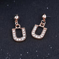 Estele Rose Gold Plated Magnificent Medium 'U' Letter Earrings with Crystals for Women
