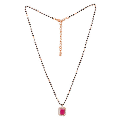 Estele Rose Gold Plated CZ Square Designer Maangalsutra Necklace Set with Ruby Stone for Women