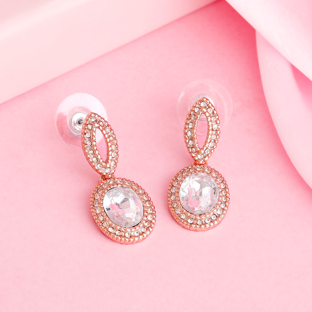 Buy Estele Rose Gold Plated Sparkling Drop Earrings with Crystals