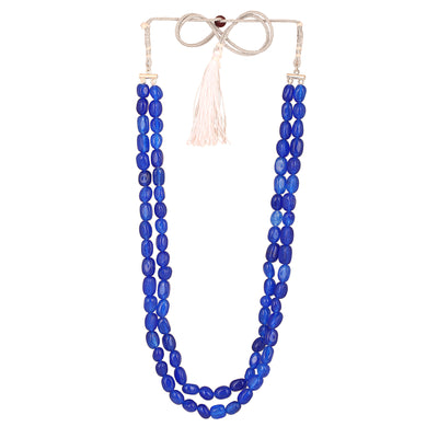Estele Rhodium Plated Trendy Double Layered Necklace with Blue Beads for Girls and Women