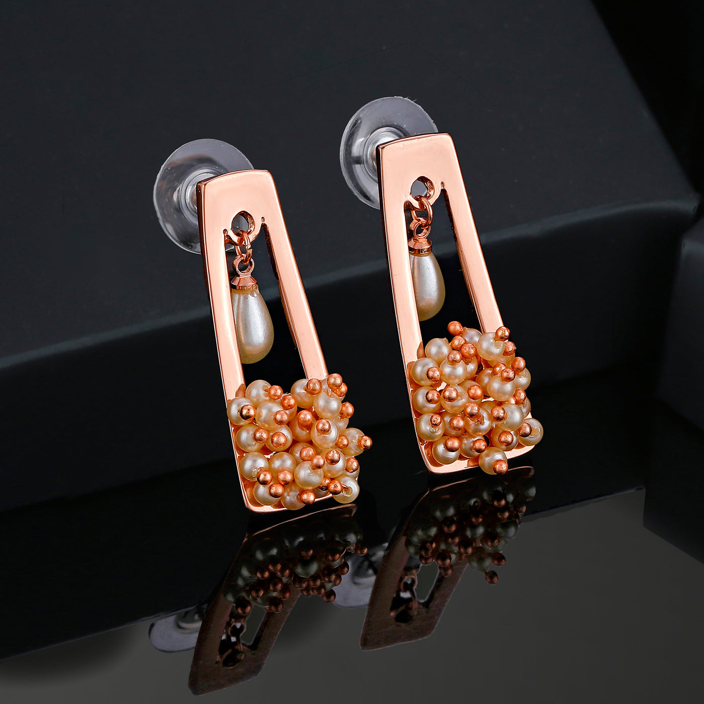 Estele Rose Gold Plated Glittering Earrings with Pearls for Women