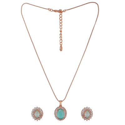 Estele Rose Gold Plated CZ Beautiful Round Designer Pendant Set with Mint Green for Women