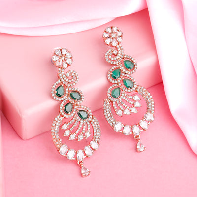 Estele Rose Gold Plated CZ Scintillating Earrings with Emerald Crystals for Women