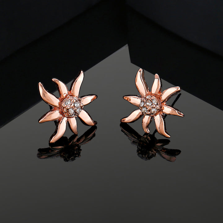 Estele Rose Gold Plated Star Shaped Stud Earrings with Crystals for Women