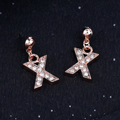 Estele Rose Gold Plated Magnificent Medium 'X' Letter Earrings with Crystals for Women