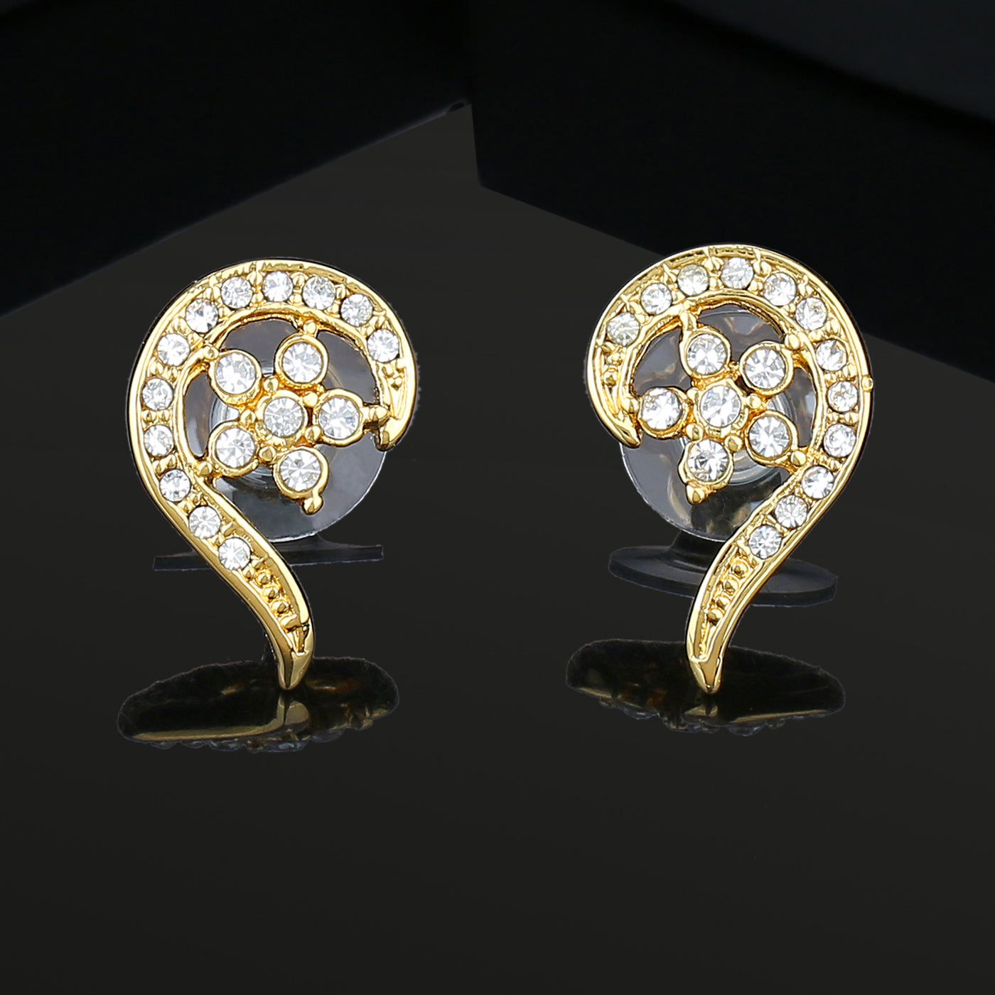 Estele Gold and Silver Plated Traditional Flower Arc Stud Earrings for women