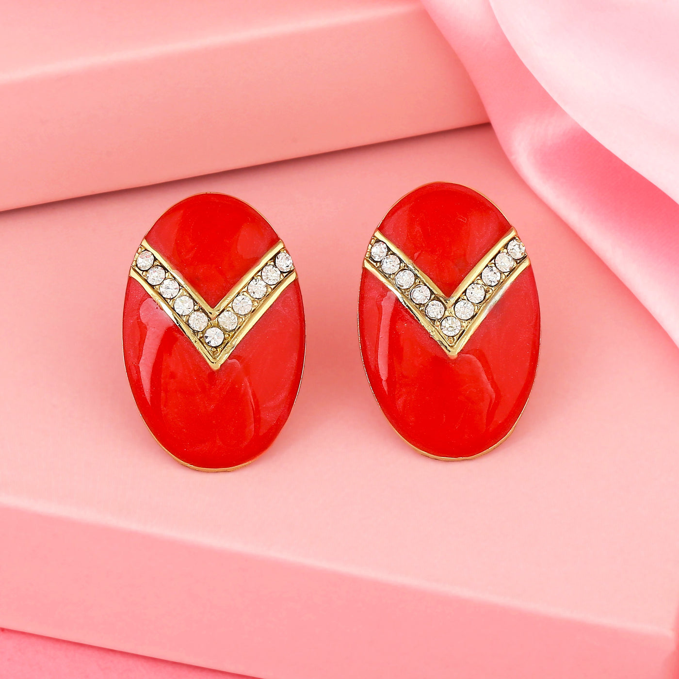 Estele RED colour and white colour stones studs for women