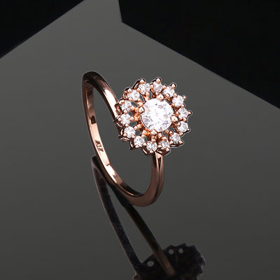 Estele Rose Gold Plated CZ Flower Designer Finger Ring for Women (Adjustable)