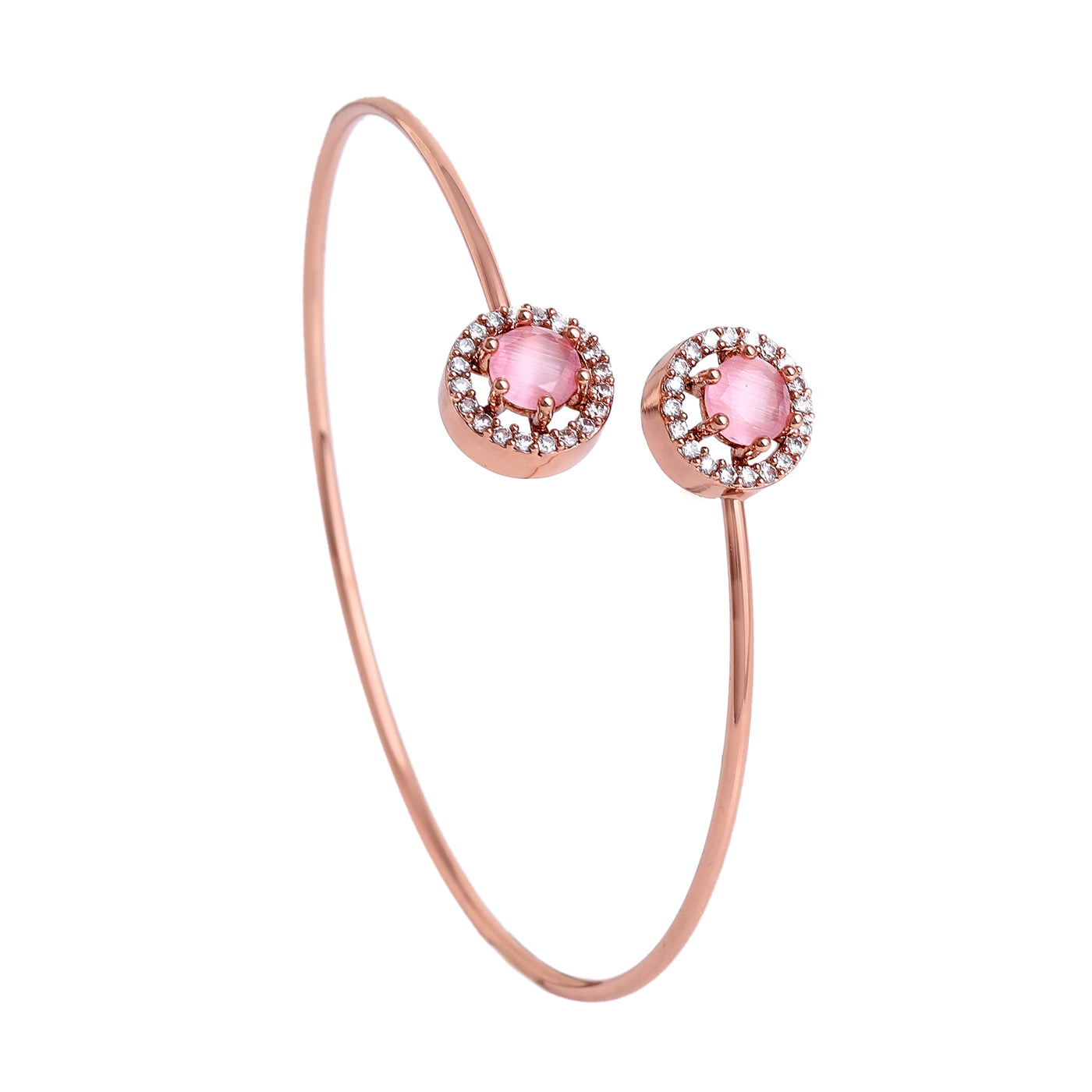 Estele Rosegold Plated Charming Lightweight Cuff Kada Bracelet with Glossy Mint Pink Stones for Girls & Women