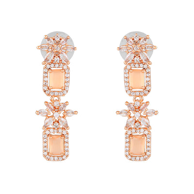 Estele Rose Gold Plated CZ Scintillating Drop Earrings with Mint Orange Crystals for Women