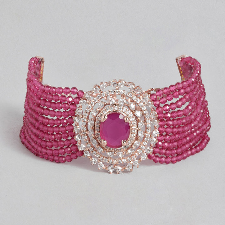 Estele Rose Gold Plated CZ Gorgeous Multi-Layered Bracelet with Ruby Stones for Women